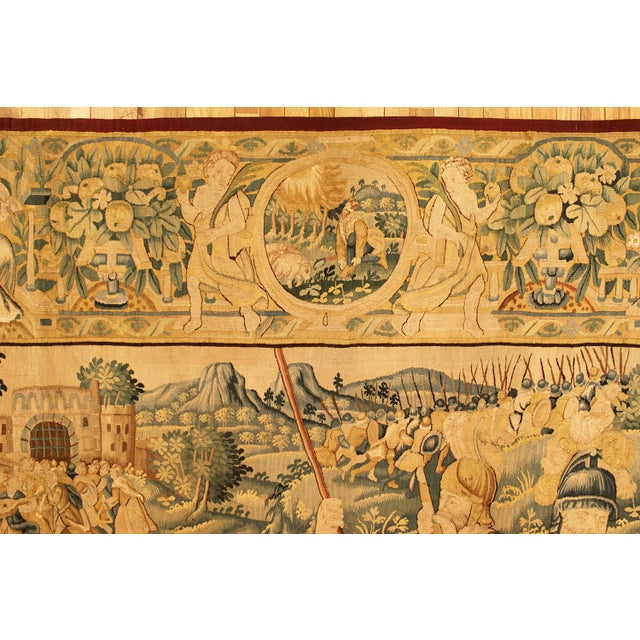 Traditional 17th Century Flemish Historical Tapestry Horizontally Oriented with Three People For Sale - Image 3 of 6