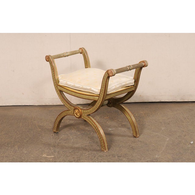 Mid 20th Century Italian Carved-Wood Curule Stool W/Cushion For Sale In Atlanta - Image 6 of 13