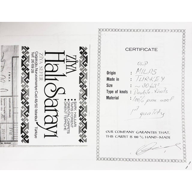 Textile Vintage 1970s Old Milas Rug Handmade in Turkey 100% Pure Wool 114 X 55 For Sale - Image 7 of 7