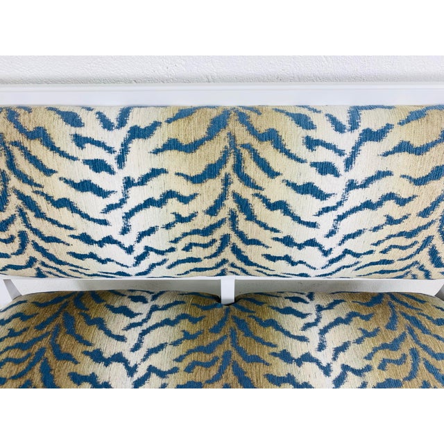 Sky Blue Milling Road for Baker French Empire Settee Designed by Darryl Carter For Sale - Image 8 of 9