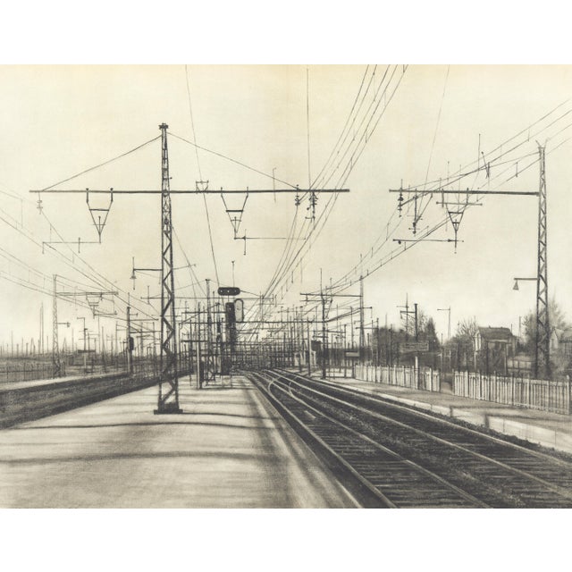 Original lithograph after the painting “La Gare de Trappes”" (Trappes Train Station) by Jean Carzou, published in the 1959...