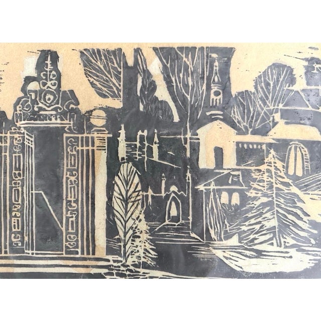 Vintage Large Princeton Art Yvonne Burk Limited Edition Woodblock Print 1960s New Jersey For Sale - Image 4 of 9