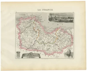 Map of Côtes-Du-Nord France with Saint-Brieuc and Brittany Coastline, 1850