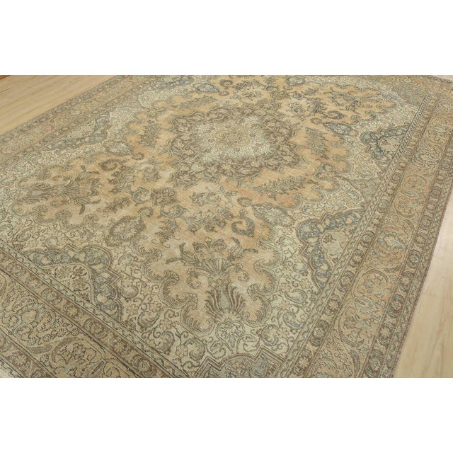 Farmhouse Tabriz Rug 9’4” X 12’8” Pink Wool Vintage Distressed Hand-Knotted Carpet For Sale - Image 3 of 15