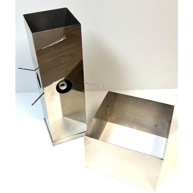 Mid 20th Century Polished Chrome Cubist Table Lamps, After Willy Rizzo - a Pair For Sale - Image 9 of 13