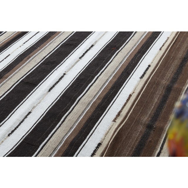 Textile 1970s Vintage Handmade Wool Cotton Brown Runner Rug For Sale - Image 7 of 11