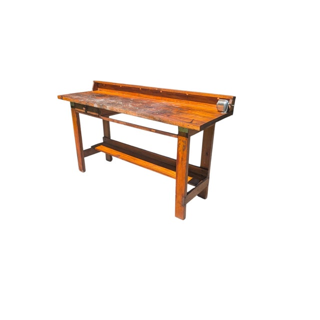 Mid-20th Century Industrial Solid Wood Carpenter's Workbench Console Table For Sale - Image 9 of 18