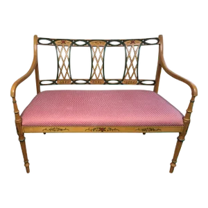 Pink Adam Style Settee With Hand Painted Decoration by Southwood Furniture Co. - Refinished