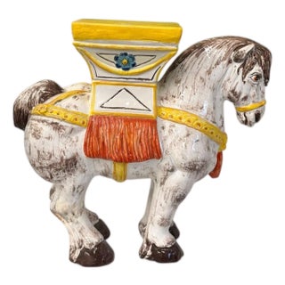 Hand-Painted Italian Majolica Horse Side Table/Garden Seat For Sale