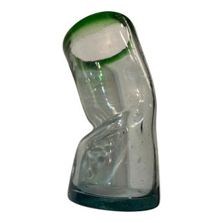 Vintage Handmade Bent Blown Glass Vase For Sale