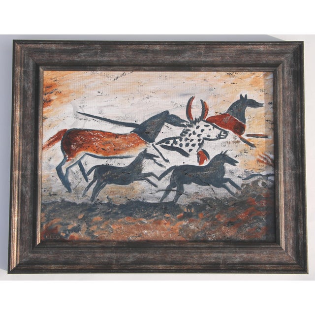 Contemporary Horses Folk Art Contemporary Minimalist Sienna Black Burnt Umber Beige Original Oil Cleo Plowden For Sale - Image 3 of 3