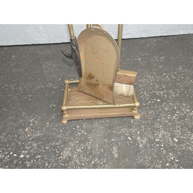 Vintage French Country Brass Firplace Tools With Elephant Head Handles For Sale - Image 11 of 12