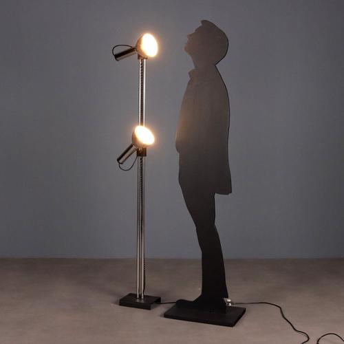 Floor lamp with two adjustable and height-adjustable light points in lacquered and chromed metal. This piece is attributed...