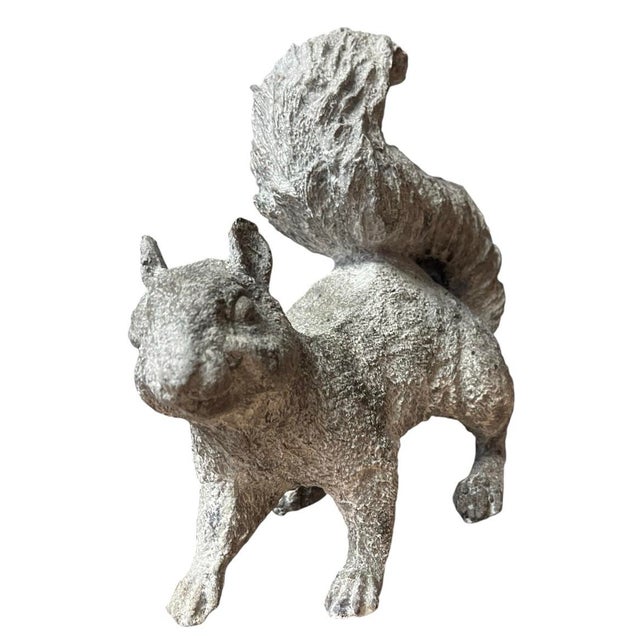 Vintage Cast Iron Lifelike Squirrel Garden Statue For Sale - Image 4 of 12
