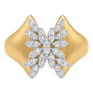 Natural 18k Gold Diamond Halo Cocktail Ring, New, Size 6 For Sale