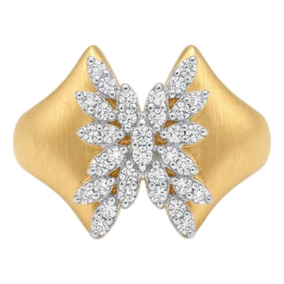 Natural 18k Gold Diamond Halo Cocktail Ring, New, Size 6 For Sale