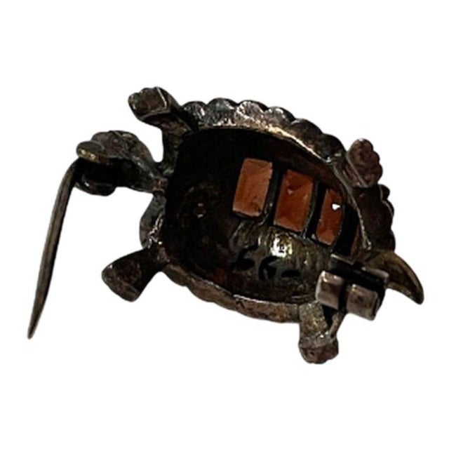 1970s 1970s Sterling Silver Marcasite and Baguette Garnet Turtle Brooch For Sale - Image 5 of 6