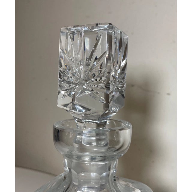 Vintage American Brilliant Cut Clear Crystal Liquor Wine Decanter Glass Bottle For Sale - Image 9 of 11