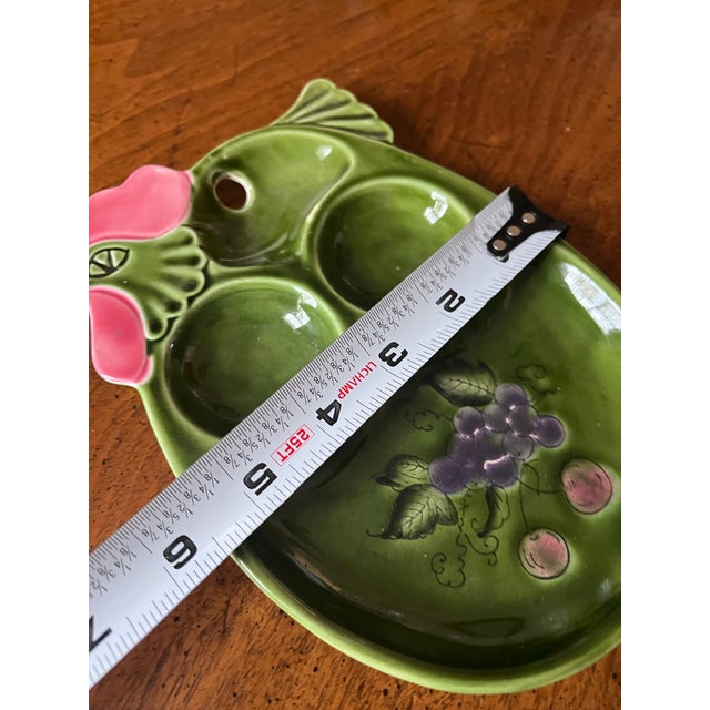 Ceramic Vintage Green Ceramic Deviled Egg Chicken Plate For Sale - Image 7 of 8