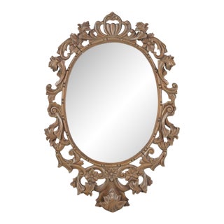 Vintage French Provincial Oval Wood Wall Mirror For Sale