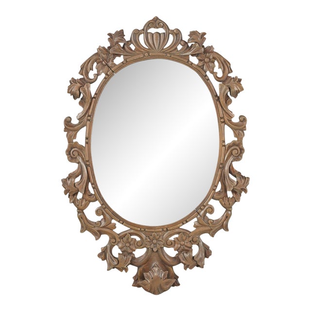 Vintage French Provincial Oval Wood Wall Mirror For Sale