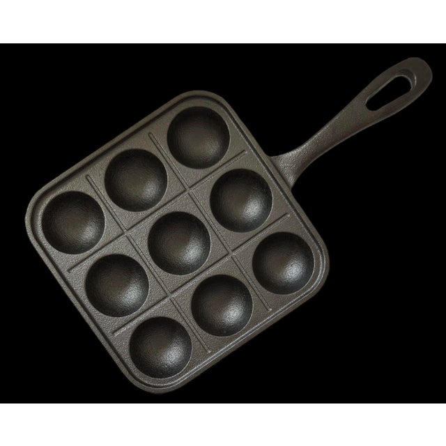 Black Japanese Asian Cast Iron Takoyaki Frying Pan Skillet Griddle Meat Ball Maker For Sale - Image 8 of 13