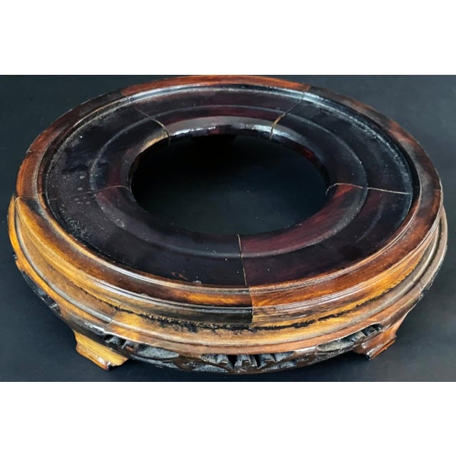 Gold Large Vintage Chinese Cloisonné Lotus Bowl on Carved Wood Stand, 14 Inches For Sale - Image 8 of 8