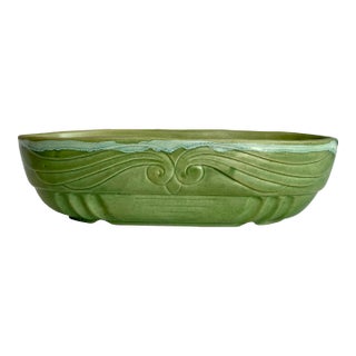 Mid 20th Century F. P. Usa Green Pottery Glazed Oval Bowl For Sale