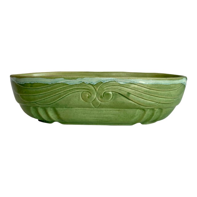 Mid 20th Century F. P. Usa Green Pottery Glazed Oval Bowl For Sale