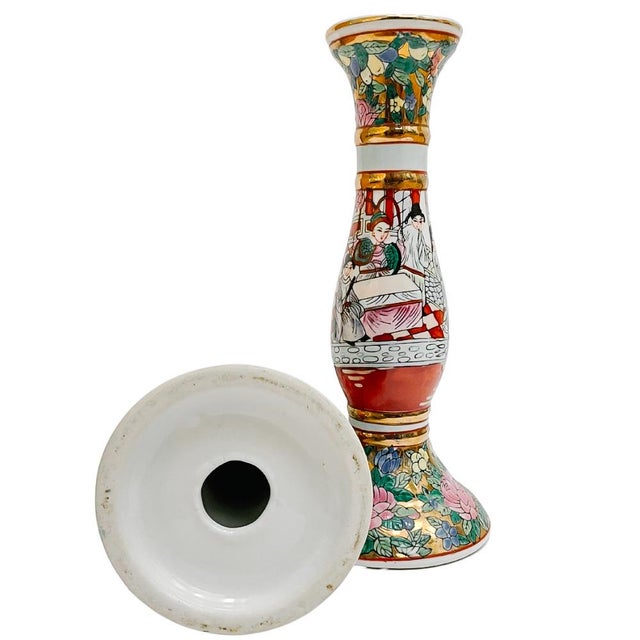 1980s Vintage Rose Medallion Candlestick Holders - A Pair For Sale In San Diego - Image 6 of 6