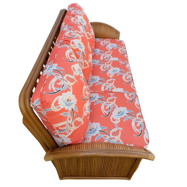Restored 1930s "Golden Girls" Rattan "Fan Arm" Three-Seat One Piece Sofa For Sale - Image 4 of 8