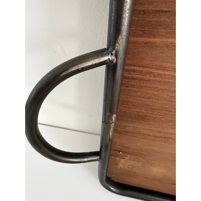 Vintage Handmade Wood Serving Trays With Hand-Forged Metal Frames – Set of 2 For Sale - Image 9 of 13