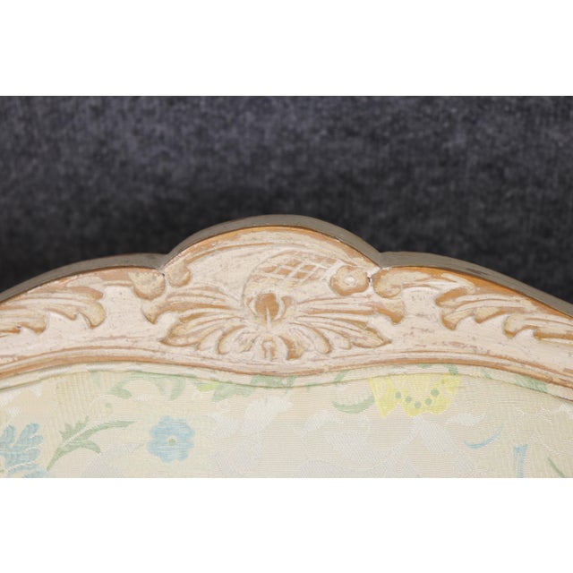 Pair Louis XV Style French Cream Distressed Painted Cane Back Armchairs For Sale - Image 9 of 16
