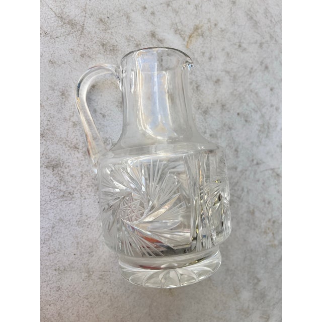 Glass Mid 20th Century Art Nouveau Bohemian Cut Crystal Pinwheel & Hobstar Pitcher For Sale - Image 7 of 8