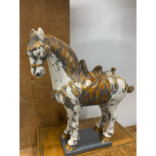 Vintage Late 20th Century Tang Style Ceramic War Horse Sculpture For Sale - Image 4 of 6