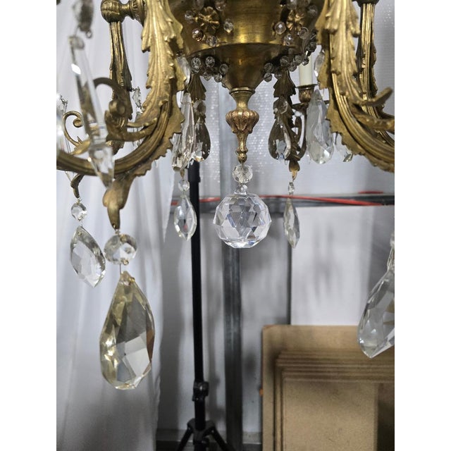 Early 20th Century French Rococo Revival Six Arm Gilt Bronze and Crystal Chandelier With Porcelain Plaques For Sale - Image 12 of 16