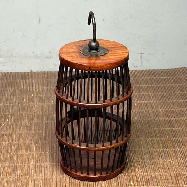 Wood Vintage Chinese Pearwood Cricket / Cicada Cage With Metal Hook, Chinoiserie Decorative Insect Cage For Sale - Image 7 of 9