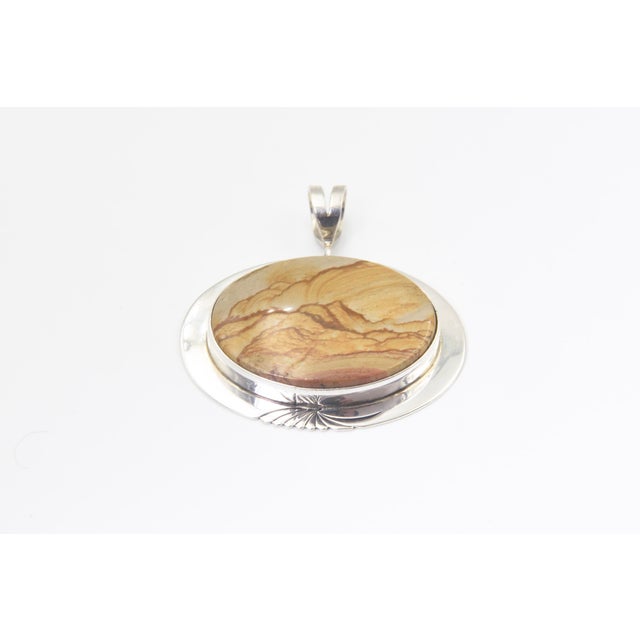 Late 20th Century Mountain Scene Wildhorse Landscape Jasper Sterling Silver Pendant For Sale - Image 4 of 9