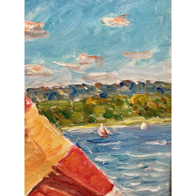 Late 20th Century Edmund Jordan Windy Day Sailboats Oil Painting Coastal Landscape in Gold Frame For Sale - Image 4 of 6