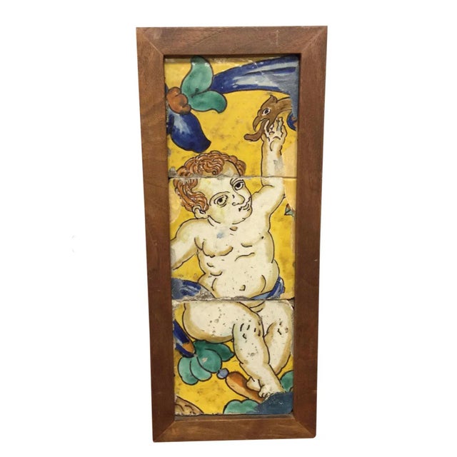 18th Century Italian Majolica Faience Pottery Putto Framed Tiles For Sale - Image 10 of 11