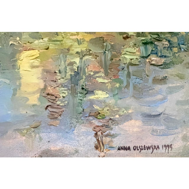 Late 20th Century Anna Olszewska - Riverside Village, Oil on Canvas For Sale - Image 4 of 13