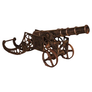 Late 19th Century Decorative English Cast Iron Cannon For Sale