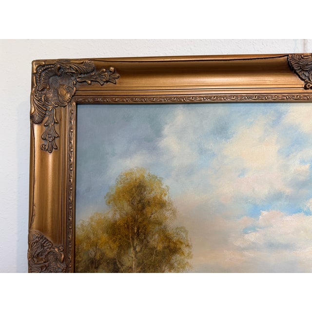 Textile Josef Benda (German b.1937) Large Oil on Canvas Painting Landscape Gold Frame For Sale - Image 7 of 8