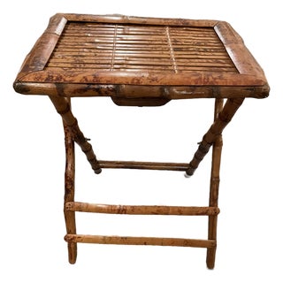 Vintage Faux “Scorched Tortoiseshell” Bamboo Folding Table For Sale