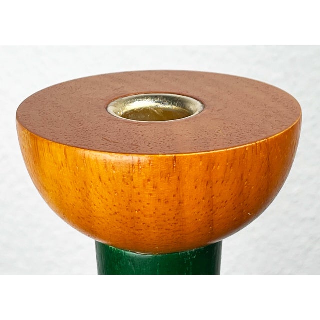 Wood Postmodern Wood Yellow Green Red Model Monokel Candleholder from Ikea, 1980s For Sale - Image 7 of 14