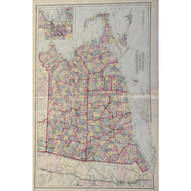 This remarkably preserved 32" x 20" antique map, titled "Massachusetts, Rhode Island, Connecticut," was published by G.W....