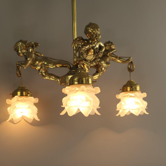 Antique Chandelier with 3 Putti, France, 1910s For Sale - Image 3 of 11