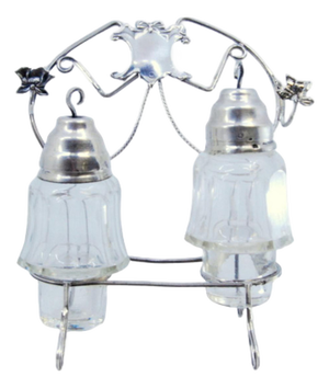 Glass Salt and Pepper Shakers with Lids and Silver Frame, Set of 2