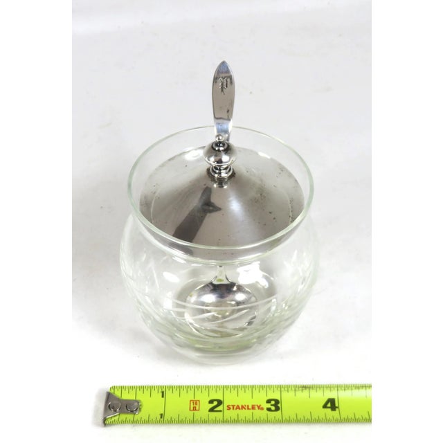 Vintage 1950s Mid Century Etched Decorated Crystal & Sterling Silver Jam Jar & Spoon Set For Sale - Image 11 of 13