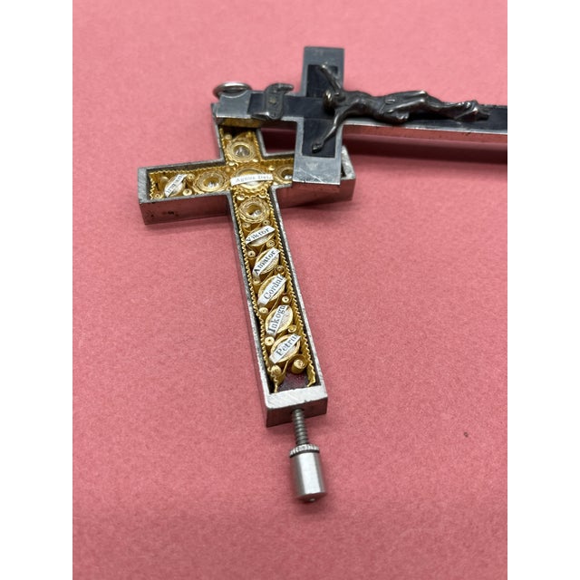 Renaissance Revival Reliquary Cross, Ebony with Intricate Paperole Monastic Filigree Work and Agnus Dei, ca. 1870 For Sale - Image 9 of 11